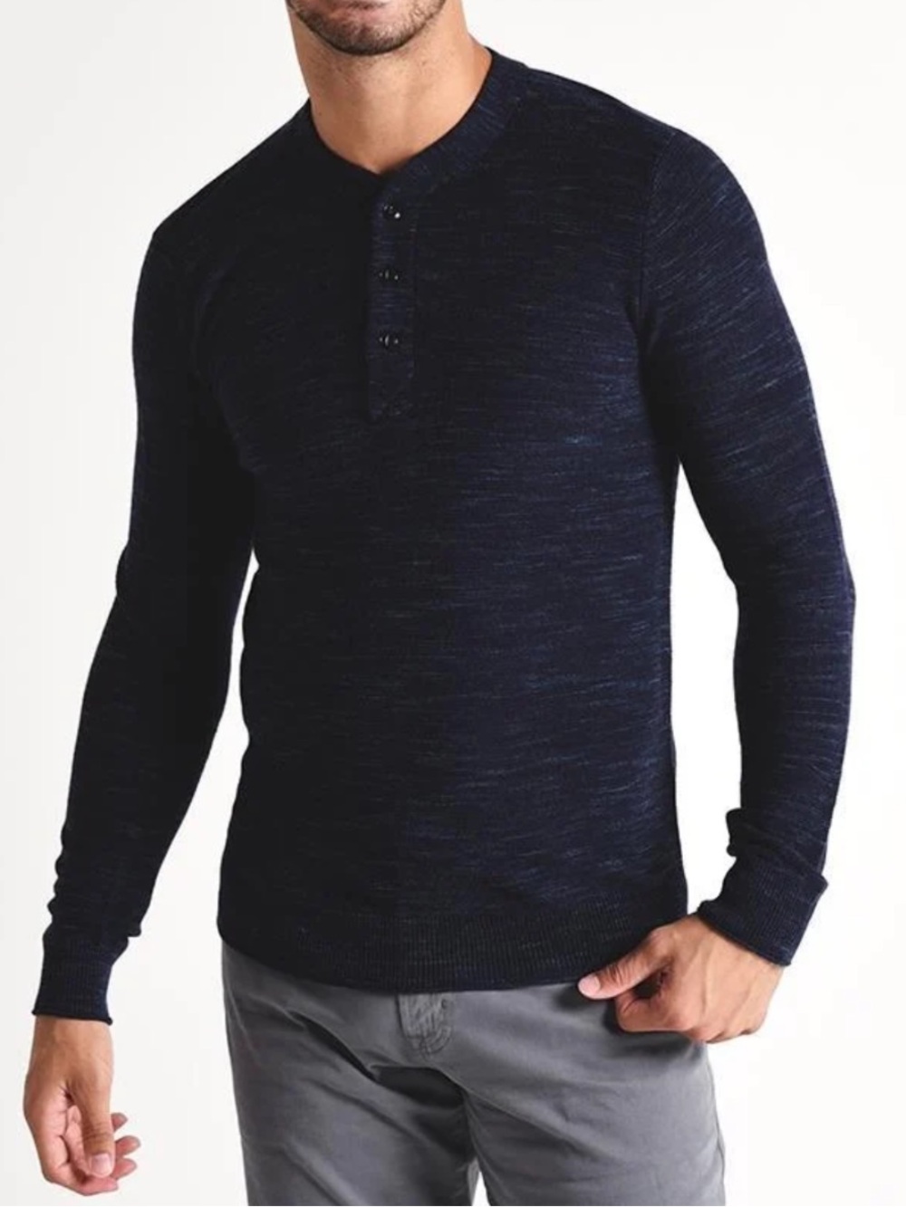Bonobos Navy Blue 100% Merino Wool Henley Long Sleeve Size Large Slim Fit